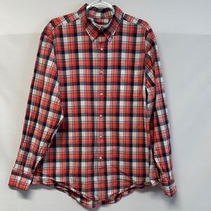Southern Tide Classic Fit Coral and Blue Plaid Button Down Shirt Men's XL